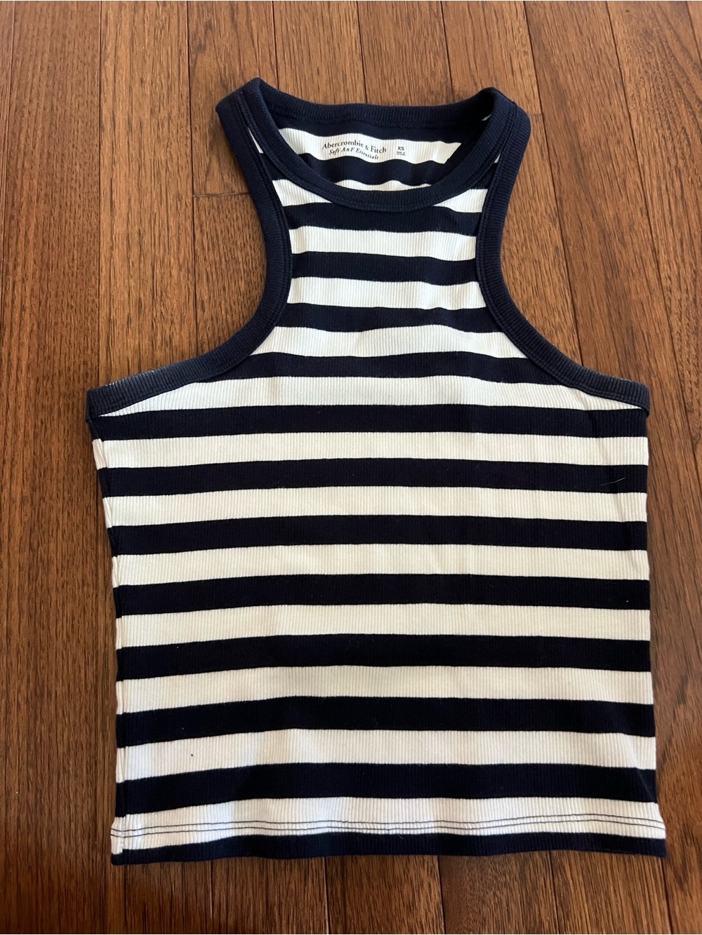 Abercrombie Striped Navy & White Ribbed High Neck Tank